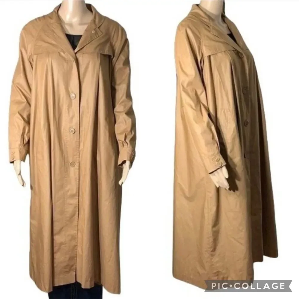 Vintage Tres Elle Womens Full Length Trench Coat Jacket Tan Brown Size 9 10 - Picture 1 of 12